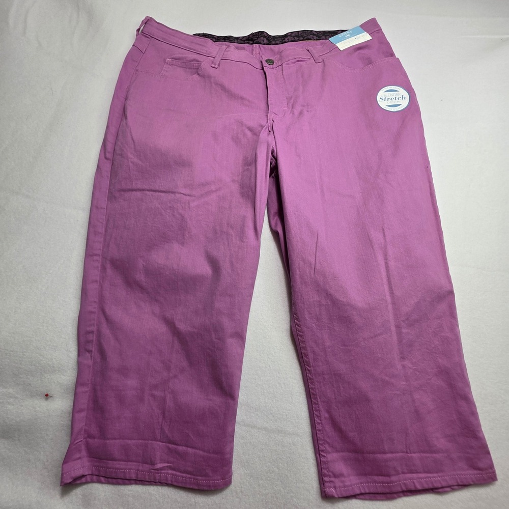 Riders by Lee Womens 22W Purple Slender Stretch Denim Capri Comfort Waist Pants